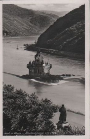 Kaub - Blücherdenkmal und Pfalz - ca. 1960 Kaub - Blücherdenkmal und Pfalz - ca. 1960