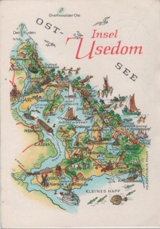 Usedom - Übersichtskarte - ca. 1975 Usedom - Übersichtskarte - ca. 1975