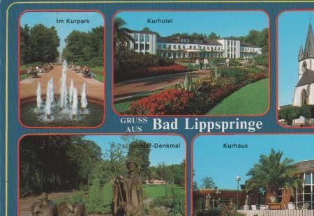 Bad Lippspringe - Im Kurpark, Kurhotel, Kath. Kirche, Schäfer-Denkmal, Kurhaus - 1989 Bad Lippspringe - Im Kurpark, Kurhotel, Kath. Kirche, Schäfer-Denkmal, Kurhaus - 1989