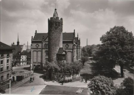 Pößneck - Weißer Turm mit Schule - 1976 Pößneck - Weißer Turm mit Schule - 1976