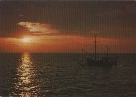 auslaufender Krabbenfischer bei Sonnenaufgang - 1984 auslaufender Krabbenfischer bei Sonnenaufgang - 1984