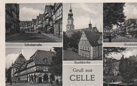 Celle - Schuhstraße, Stechbahn, An der Stechbahn, Stadtkirche, Schloß - 1961 Celle - Schuhstraße, Stechbahn, An der Stechbahn, Stadtkirche, Schloß - 1961