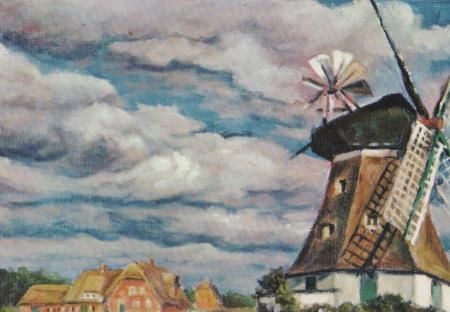 Wyk - Ölgemälde - Mühle Wrixum auf Föhr - ca. 1975 Wyk - Ölgemälde - Mühle Wrixum auf Föhr - ca. 1975