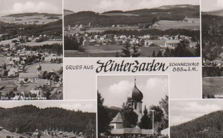 Hinterzarten - vom Scheibenfelsen, Teilansicht, Partie bei der Kirche, mit Feldberg - ca. 1965 Hinterzarten - vom Scheibenfelsen, Teilansicht, Partie bei der Kirche, mit Feldberg - ca. 1965