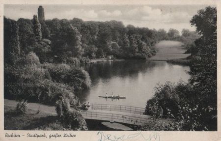 Bochum - Stadtpark, großer Weiher - 1953 Bochum - Stadtpark, großer Weiher - 1953