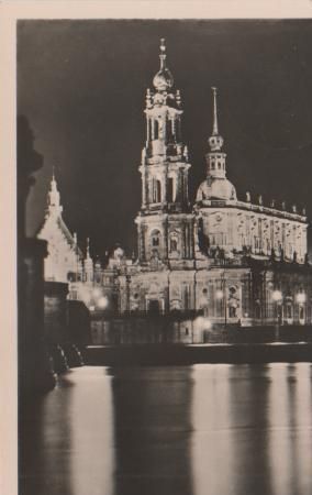 Dresden Schloßkirche im Scheinwerferlicht - Aufnahme vor Zerstörung - 1958 Dresden Schloßkirche im Scheinwerferlicht - Aufnahme vor Zerstörung - 1958