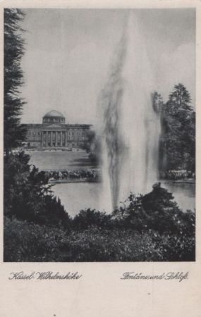 Kassel-Wilhelmshöhe - Fontäne und Schloß - ca. 1955 Kassel-Wilhelmshöhe - Fontäne und Schloß - ca. 1955