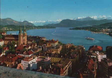 Schweiz - Luzern - Hofkirche mit Alpen - 1973 Schweiz - Luzern - Hofkirche mit Alpen - 1973