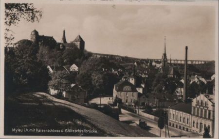 Mylau - mit Kaiserschloss und Göltzschtalbrücke - ca. 1950 Mylau - mit Kaiserschloss und Göltzschtalbrücke - ca. 1950