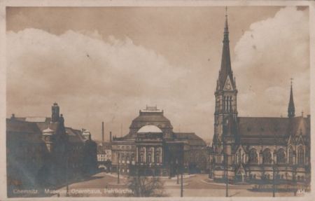Chemnitz - Museum, Opernhaus, Petrikirche - 1929 Chemnitz - Museum, Opernhaus, Petrikirche - 1929