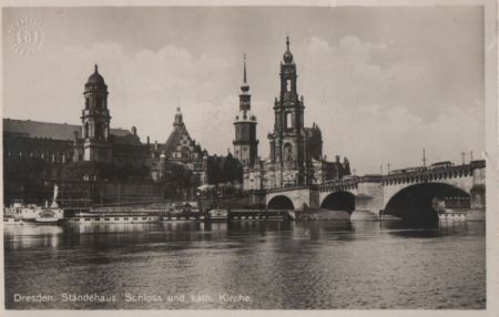 Dresden - Ständehaus, Schloss und kath. Kirche - ca. 1955 Dresden - Ständehaus, Schloss und kath. Kirche - ca. 1955