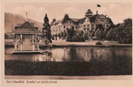 Bad Salzschlirf - Badehof mit Goldfischteich - ca. 1950 Bad Salzschlirf - Badehof mit Goldfischteich - ca. 1950