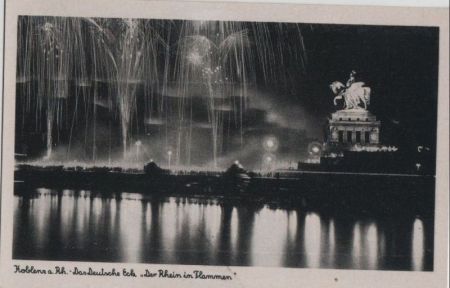 Koblenz - Deutsches Eck, Rhein in Flammen - ca. 1940 Koblenz - Deutsches Eck, Rhein in Flammen - ca. 1940