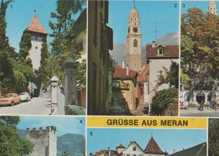 Italien - Meran u.a. Altstadt mit Pfarrkiche - ca. 1975 Italien - Meran u.a. Altstadt mit Pfarrkiche - ca. 1975