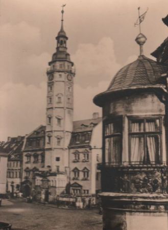 Gera - Rathaus mit Erker der Apotheke - 1953 Gera - Rathaus mit Erker der Apotheke - 1953