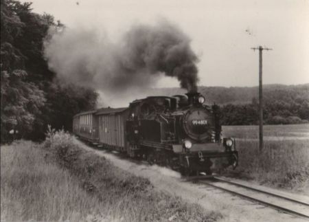 Putbus - Schmalspurbahn nach Göhren, Steigung vor Garftitz - 1977 Putbus - Schmalspurbahn nach Göhren, Steigung vor Garftitz - 1977