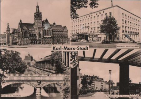 Karl-Marx-Stadt, Chemnitz - u.a. Brücke an der Markthalle - 1961 Karl-Marx-Stadt, Chemnitz - u.a. Brücke an der Markthalle - 1961