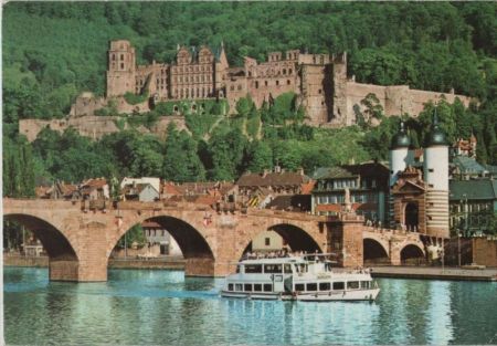 Heidelberg - Schloß, Neckarbrücke mit Brückentor - 1978 Heidelberg - Schloß, Neckarbrücke mit Brückentor - 1978
