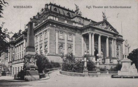 Wiesbaden - Kgl. Theater mit Schillerdenkmal - ca. 1940 Wiesbaden - Kgl. Theater mit Schillerdenkmal - ca. 1940