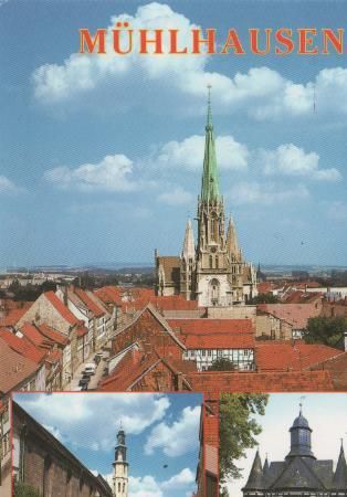 Mühlhausen - Blick vom Rabenturm zur Marienkirche, Kornmarktkirche, Brunnenhaus Popperode - 2003 Mühlhausen - Blick vom Rabenturm zur Marienkirche, Kornmarktkirche, Brunnenhaus Popperode - 2003