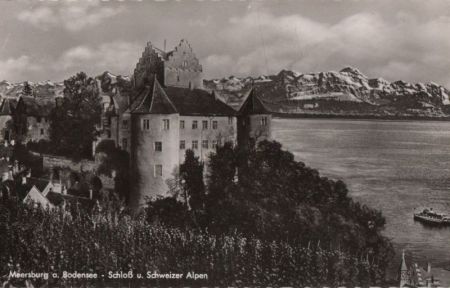 Meersburg - Schloß und Schweizer Alpen - ca. 1955 Meersburg - Schloß und Schweizer Alpen - ca. 1955