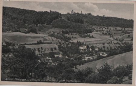 Mühltal, Nieder-Beerbach - mit Blick nach dem Frankenstein - ca. 1950 Mühltal, Nieder-Beerbach - mit Blick nach dem Frankenstein - ca. 1950