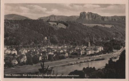 Bad Schandau - mit Falkenstein und Schrammsteinen - 1957 Bad Schandau - mit Falkenstein und Schrammsteinen - 1957
