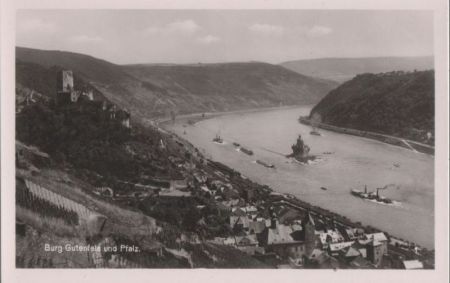 Kaub, Burg Gutenfels - und Pfalz - ca. 1960 Kaub, Burg Gutenfels - und Pfalz - ca. 1960