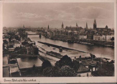 Bremen - Blick auf die Weser mit Stadt - ca. 1950 Bremen - Blick auf die Weser mit Stadt - ca. 1950