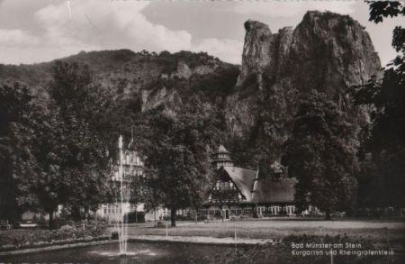 Bad Münster am Stein-Ebernburg - Kurgarten und Rheingrafenstein - 1955 Bad Münster am Stein-Ebernburg - Kurgarten und Rheingrafenstein - 1955