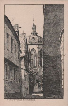 Oberwesel - Wernerskapelle, nach Federzeichnung von Ubbelohde - ca. 1950 Oberwesel - Wernerskapelle, nach Federzeichnung von Ubbelohde - ca. 1950