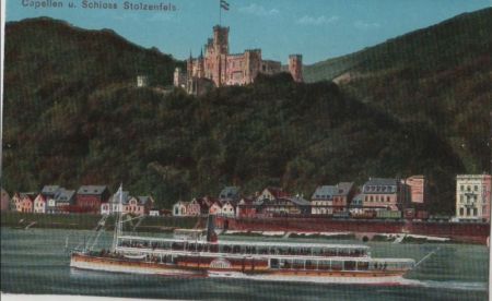 Koblenz, Schloß Stolzenfels - Capellen, mit Schiff Lohengrin - ca. 1915 Koblenz, Schloß Stolzenfels - Capellen, mit Schiff Lohengrin - ca. 1915