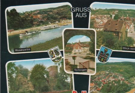 Polle - Weserpartie, Burgruine, Torbogen, Blick von der Burg, Luftbild - 1971 Polle - Weserpartie, Burgruine, Torbogen, Blick von der Burg, Luftbild - 1971
