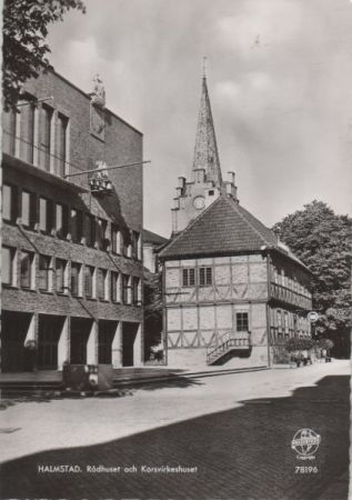 Schweden - Halmstad - Radhuset och Korsvirkeshuset - 1960 Schweden - Halmstad - Radhuset och Korsvirkeshuset - 1960