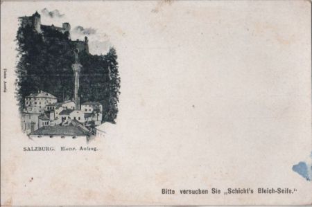 Österreich - Salzburg - Elektrischer Aufzug - mit Werbung für Sparseife - ca. 1910 Österreich - Salzburg - Elektrischer Aufzug - mit Werbung für Sparseife - ca. 1910