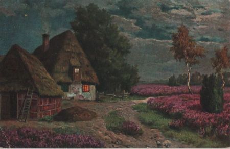 strohbedecktes Haus Blühendes Feld strohbedecktes Haus Blühendes Feld