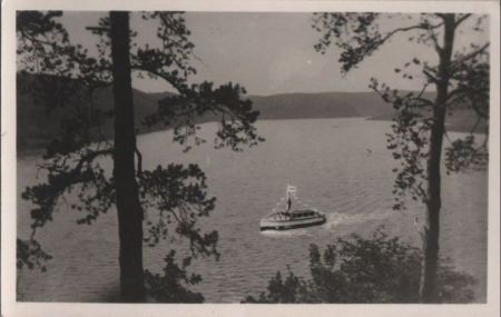 Ausflugsboot aus dem Wald gesehen Ausflugsboot aus dem Wald gesehen