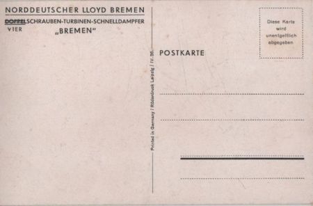 Schnelldampfer Bremen Norddeutscher Lloyd Schnelldampfer Bremen Norddeutscher Lloyd