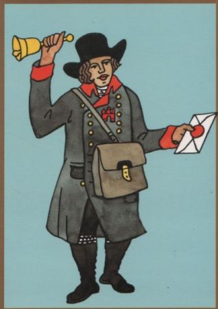 Briefträger mit Glocke und Brief Briefträger mit Glocke und Brief