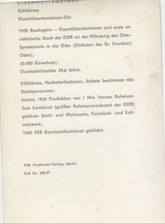 Eisenhüttenstadt - Kühltürme - Rückseite bedruckt Eisenhüttenstadt - Kühltürme - Rückseite bedruckt