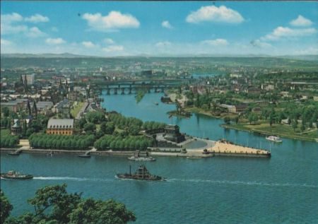 Koblenz - Deutsches Eck von oben - ca. 1985 Koblenz - Deutsches Eck von oben - ca. 1985