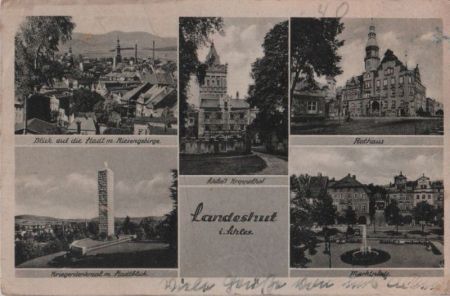 Landshut - u.a. Kriegerdenkmal mit Stadtblick - ca. 1955 Landshut - u.a. Kriegerdenkmal mit Stadtblick - ca. 1955