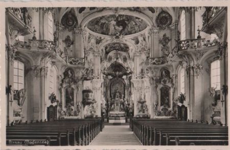 Uhldingen-Mühlhofen, Birnau - Zisterzienser Kloster, Kicheninneres - ca. 1955 Uhldingen-Mühlhofen, Birnau - Zisterzienser Kloster, Kicheninneres - ca. 1955
