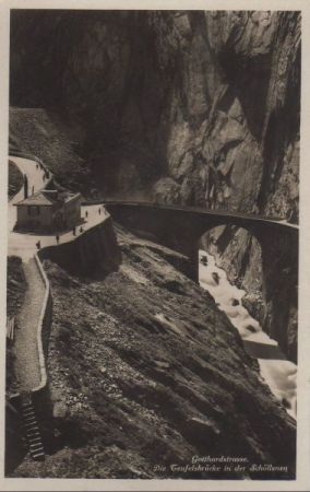 Schweiz - Gotthardpass - Teufelsbrücke in Schöllenen - ca. 1950 Schweiz - Gotthardpass - Teufelsbrücke in Schöllenen - ca. 1950