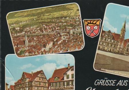 Schorndorf - Am Marktbrunnen, Marktplatz mit Stadtkirche - 1961 Schorndorf - Am Marktbrunnen, Marktplatz mit Stadtkirche - 1961