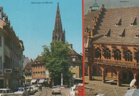 Freiburg - Oberlinden mit Münster, Kaufhaus - 1986 Freiburg - Oberlinden mit Münster, Kaufhaus - 1986