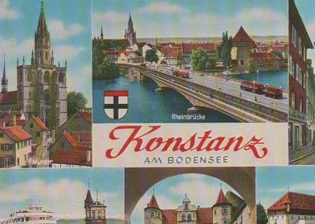 Konstanz - Münster, Rheinbrücke, Schnetztor, Hafeneinfahrt, Rathaus, Konziliumsgebäude - ca. 1975 Konstanz - Münster, Rheinbrücke, Schnetztor, Hafeneinfahrt, Rathaus, Konziliumsgebäude - ca. 1975