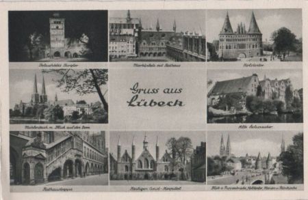 Lübeck - u.a. Beleuchtetes Burgtor - ca. 1955 Lübeck - u.a. Beleuchtetes Burgtor - ca. 1955