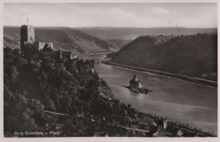 Kaub, Burg Gutenfels - mit Pfalz - ca. 1955 Kaub, Burg Gutenfels - mit Pfalz - ca. 1955