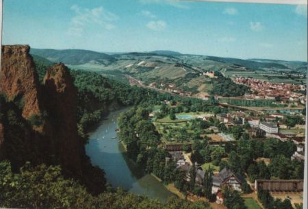 Bad Münster am Stein-Ebernburg - Rheingrafenstein mit Nahe - ca. 1970 Bad Münster am Stein-Ebernburg - Rheingrafenstein mit Nahe - ca. 1970